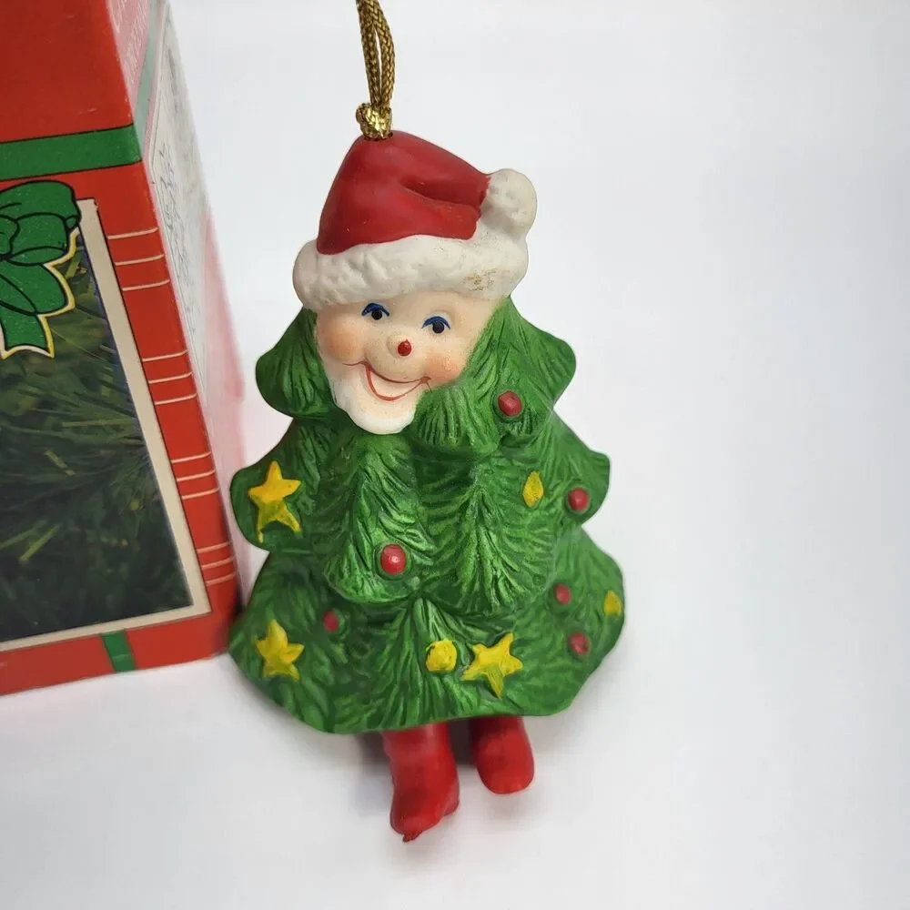 Vintage 1986 Giftco Cheery Chimes Porcelain Christmas Tree Elf Bell Ornament